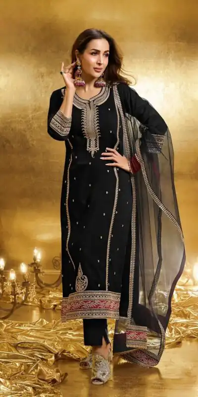 Black Faux Georgette Sequences Work Salwar Suit