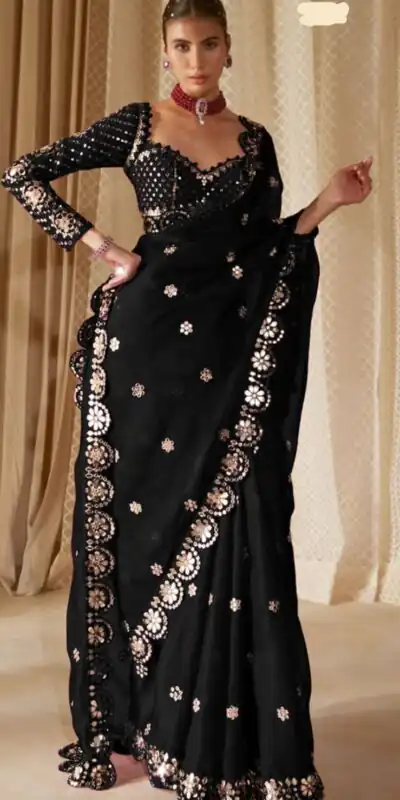 DF 3457 Black Color Georgette Sequence Original Mirror Work Saree Casual, Wedding, Festive, Events . Expected Delivery  4-6 Working Days @2099/- only                                                                                | Sarees, Bollywood Sarees, Creative Sarees, Designer Sarees, Embroidered Sarees, Ethnic Saree, Modern Digital sarees, Party Wear Sarees