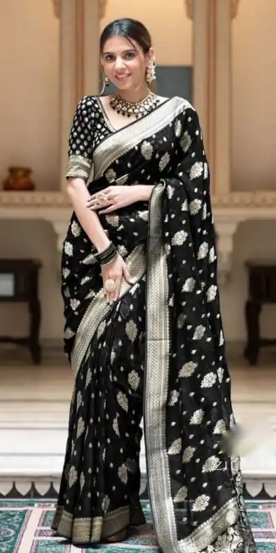KPR 190 Black Soft Lichi Silk Jacquard Work Saree with Designer Work Wedding, Party, Festive, Events, Deal ₹1399. Delivery 4-6 Working Days. Shop now. | Sarees, Bollywood Sarees, Creative Sarees, Designer Sarees, Embroidered Sarees, Ethnic Saree, Modern Digital sarees, Party Wear Sarees