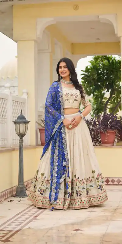 Blue Tissue Silk Embroidery Work Lehenga Choli