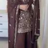 Brown Faux Georgette Sequence Work Salwar Suit