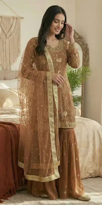 Chiku Georgette With Embroidery Lace Work Salwar Suit