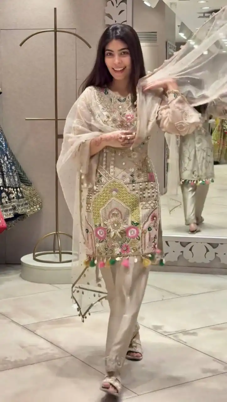 BT 5010 Cream in Faux Georgette Mirror Work & Embroidery Work Salwar Suit . Exclusive Offer ₹2099. Delivery 4-6 Working Days. Shop now. | Jump Suits, Tops & Bottoms, Track Suits, Salwar suit, Casual Suits, Creative suits, Designer Suits, Palazzo Suits, Party Wear Suits, Patiala Suits, Straight Suits, Trendy Wear