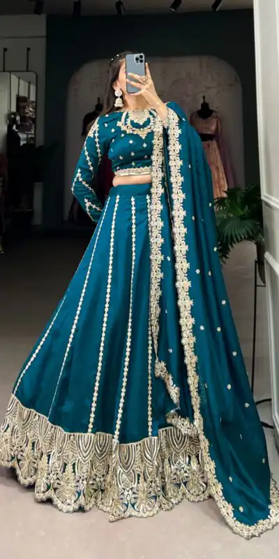 LNB 1418 Firozi Color Vichitra Silk Sequins and Thread Embroidery Work Lehenga Choli Wedding, Party, Festive, Events Etc. Delivery 4-6 Working Days Rs 2999 | Lehenga, Bollywood Lehenga, Creative Lehenga, Designer Lehenga, Embroidered Lehenga, Party Wear Lehenga