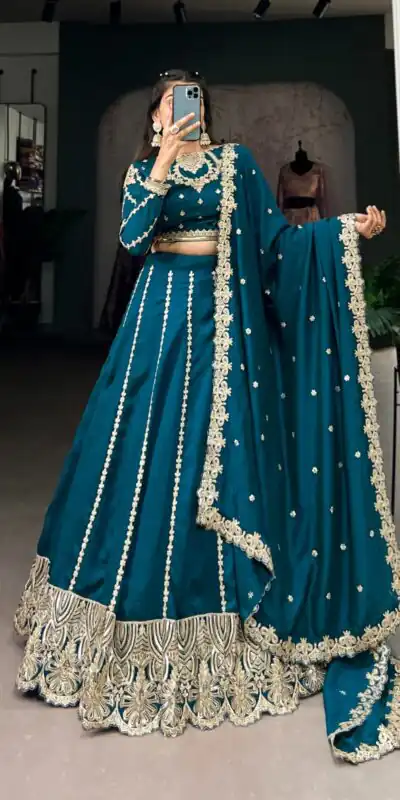 LNB 1418 Firozi Color Vichitra Silk Sequins and Thread Embroidery Work Lehenga Choli Wedding, Party, Festive, Events Etc. Delivery 4-6 Working Days Rs 2999 | Lehenga, Bollywood Lehenga, Creative Lehenga, Designer Lehenga, Embroidered Lehenga, Party Wear Lehenga