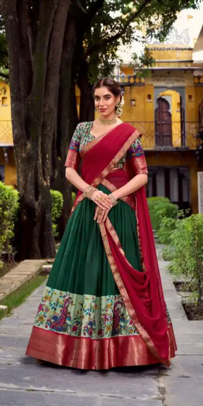 LNB 1244 Green in Aastha Silk Lace Work & Zari Work Lehenga Choli. Grab it for ₹1349. Delivery 4-6 Working Days. Shop now. | Lehenga, Bollywood Lehenga, Creative Lehenga, Designer Lehenga, Embroidered Lehenga, Party Wear Lehenga