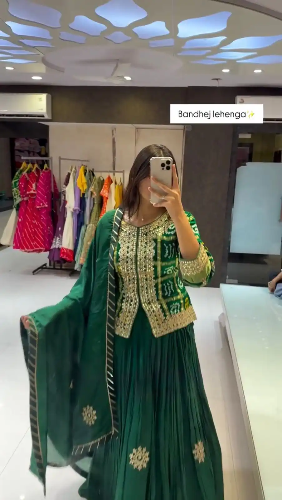 Green Chinon Digital Print Embroidery Work Lehenga Choli - Image 2