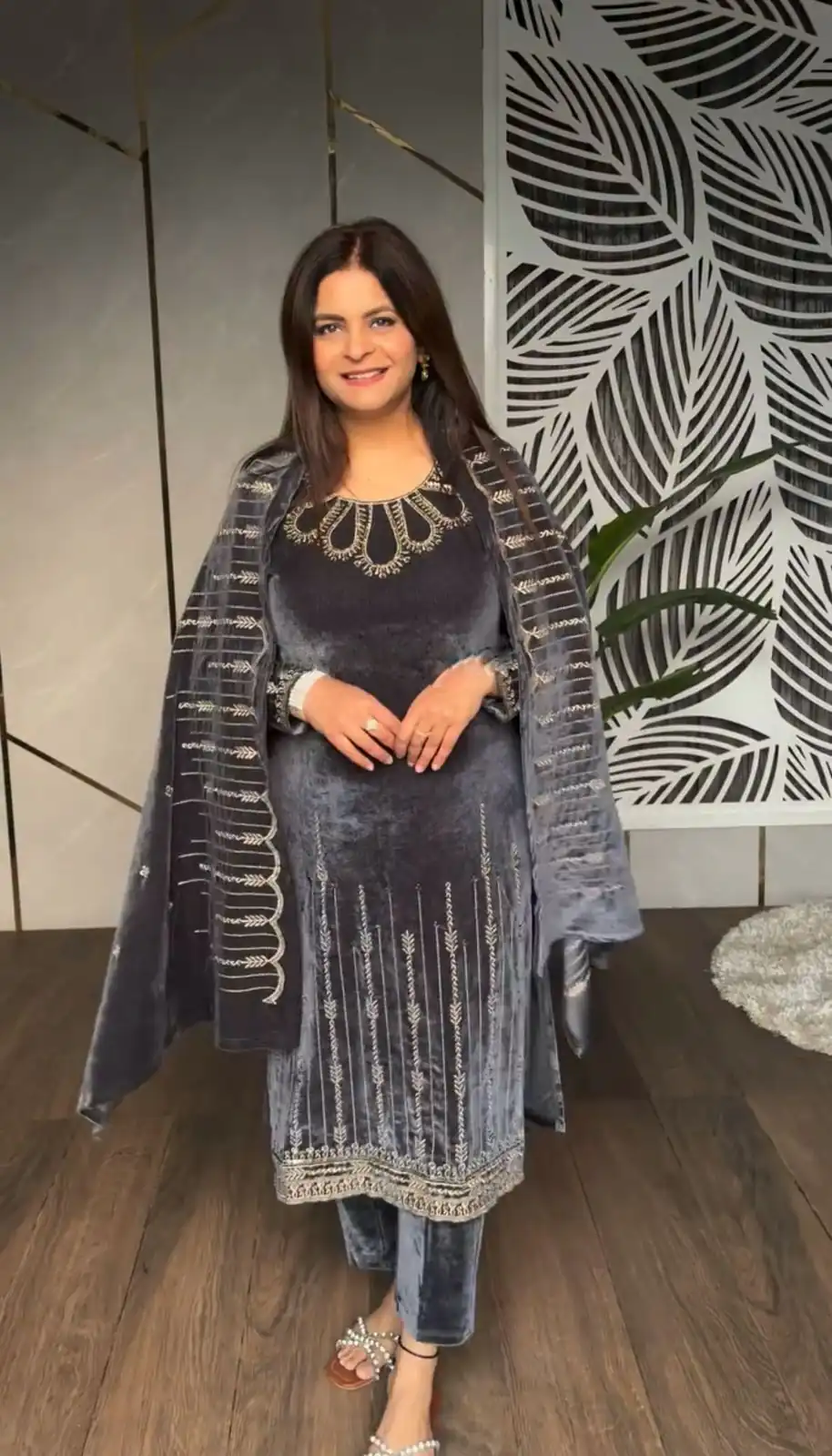 SRK 5211 Grey in Viscose Velvet Embroidery Work & Lace Work Salwar Suit . Grab it for ₹1999. Delivery 4-6 Working Days. Shop now. | Jump Suits, Tops & Bottoms, Track Suits, Salwar suit, Casual Suits, Creative suits, Designer Suits, Palazzo Suits, Party Wear Suits, Patiala Suits, Straight Suits, Trendy Wear