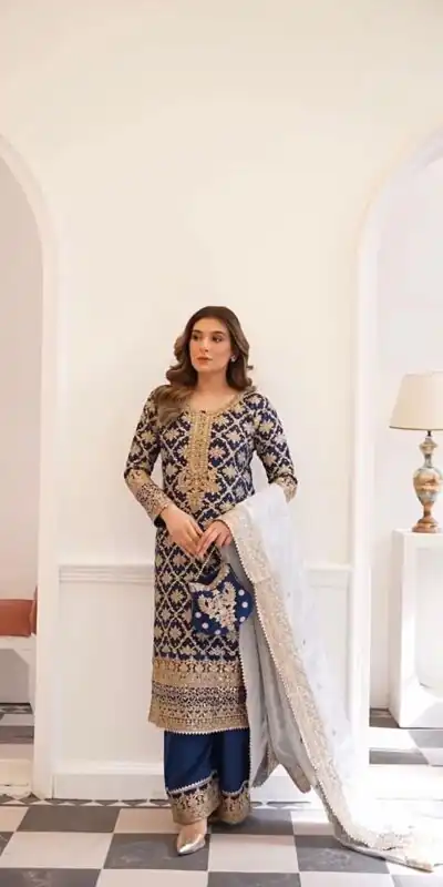 SRK 5310 Navy Blue Faux Georgette Salwar Suit Perfect for Wedding, Party, Baisakhi, Pooja, Reception – . Best Price ₹2149. Delivery 4-6 Working Da | Lehenga, Bollywood Lehenga, Creative Lehenga, Designer Lehenga, Embroidered Lehenga, Party Wear Lehenga