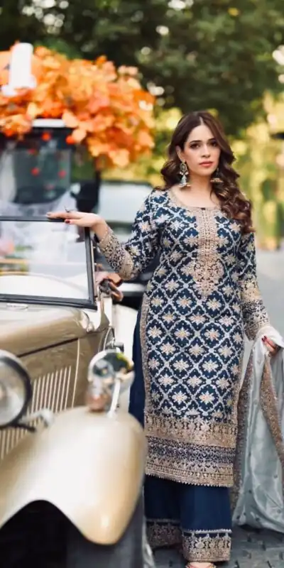 SRK 5310 Navy Blue Faux Georgette Salwar Suit Perfect for Wedding, Party, Baisakhi, Pooja, Reception – . Best Price ₹2149. Delivery 4-6 Working Da | Lehenga, Bollywood Lehenga, Creative Lehenga, Designer Lehenga, Embroidered Lehenga, Party Wear Lehenga