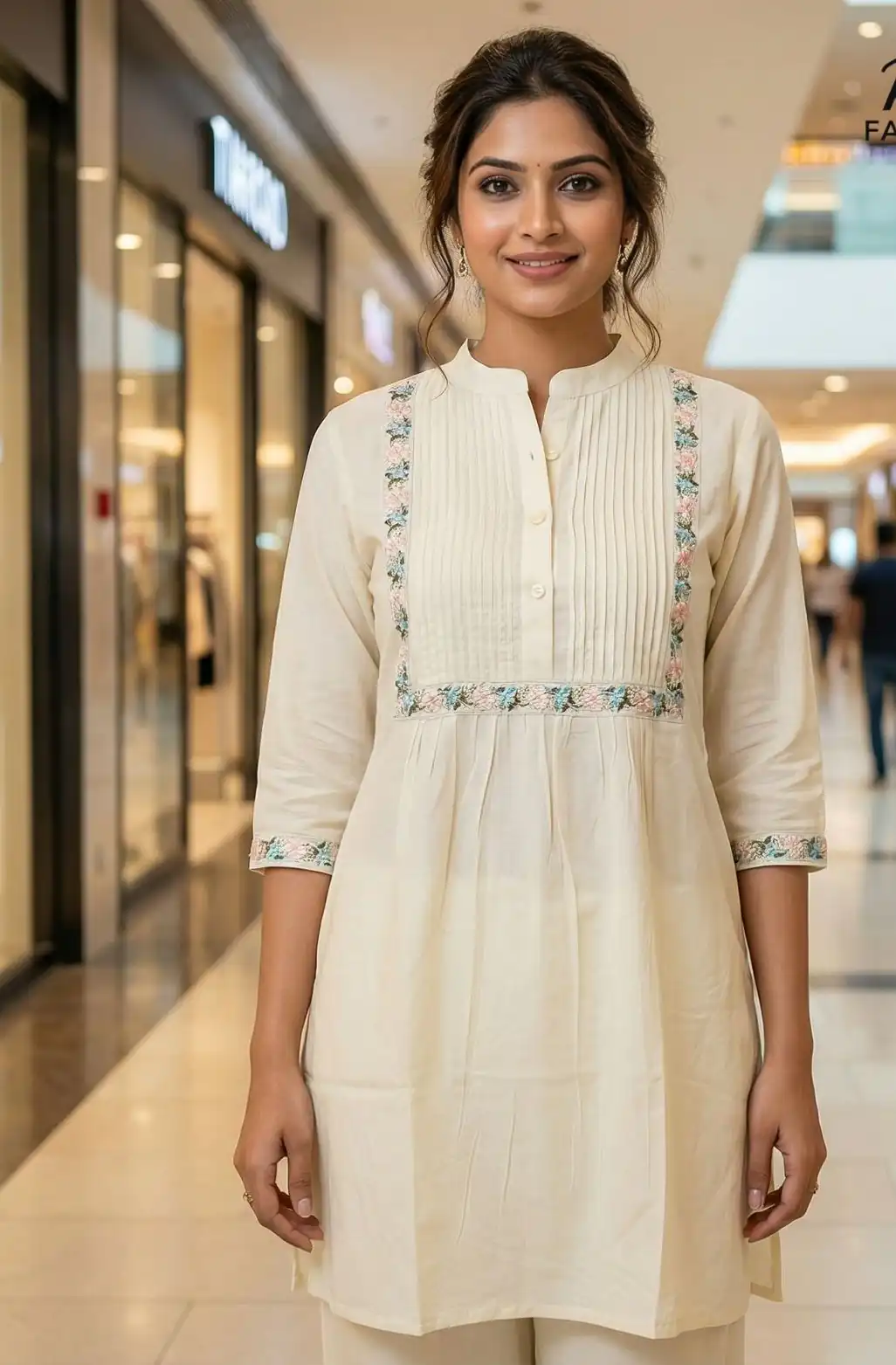 Off White Rayon Multi Embroidery Work Kurti