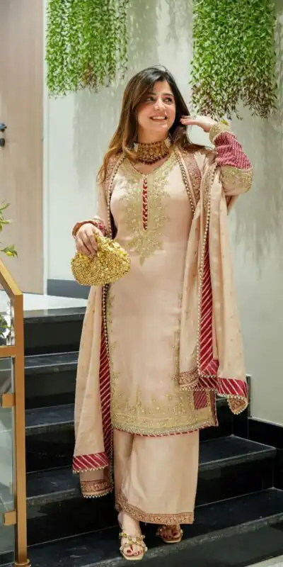 VLM 298 Peach Chinon Silk Salwar Suit Perfect for Wedding, Party, Holi, Onam, Karwa Chauth – . Get it for ₹2149. Delivery 4-6 Working Days. Shop now. | Jump Suits, Tops & Bottoms, Track Suits, Salwar suit, Casual Suits, Creative suits, Designer Suits, Palazzo Suits, Party Wear Suits, Patiala Suits, Straight Suits, Trendy Wear