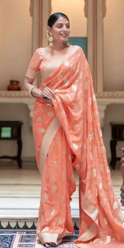 KPR 190 Peach Soft Lichi Silk Jacquard Work Saree with Designer Work Wedding, Party, Festive, Events, Deal ₹1399. Delivery 4-6 Working Days. Shop now. | Sarees, Bollywood Sarees, Creative Sarees, Designer Sarees, Embroidered Sarees, Ethnic Saree, Modern Digital sarees, Party Wear Sarees