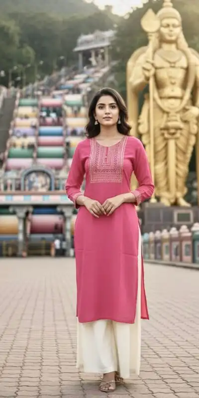 Pink Rayon Embroidery Work Kurti