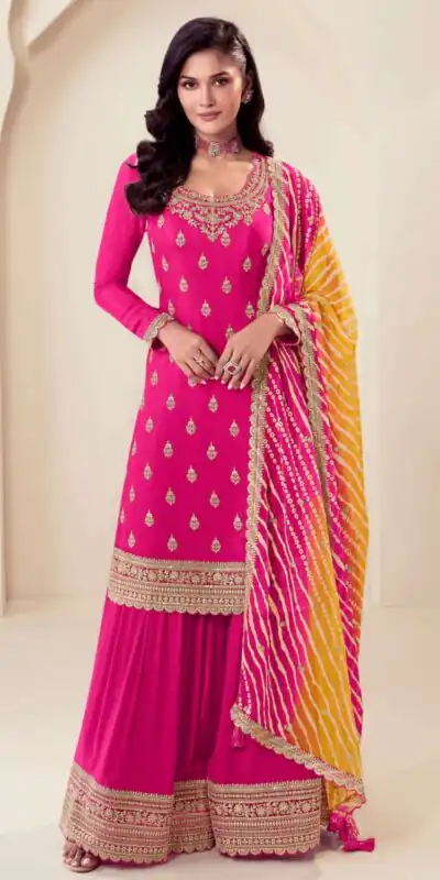 Pink Viscose Chinon With Zari Work Salwar Suit