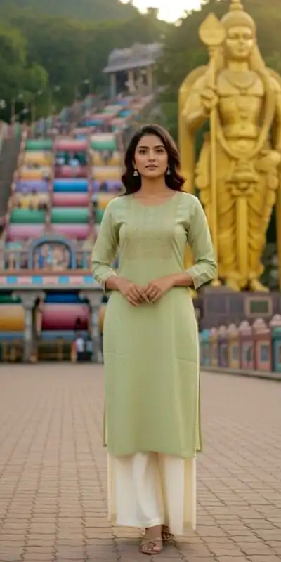 Pista Rayon Embroidery Work Kurti