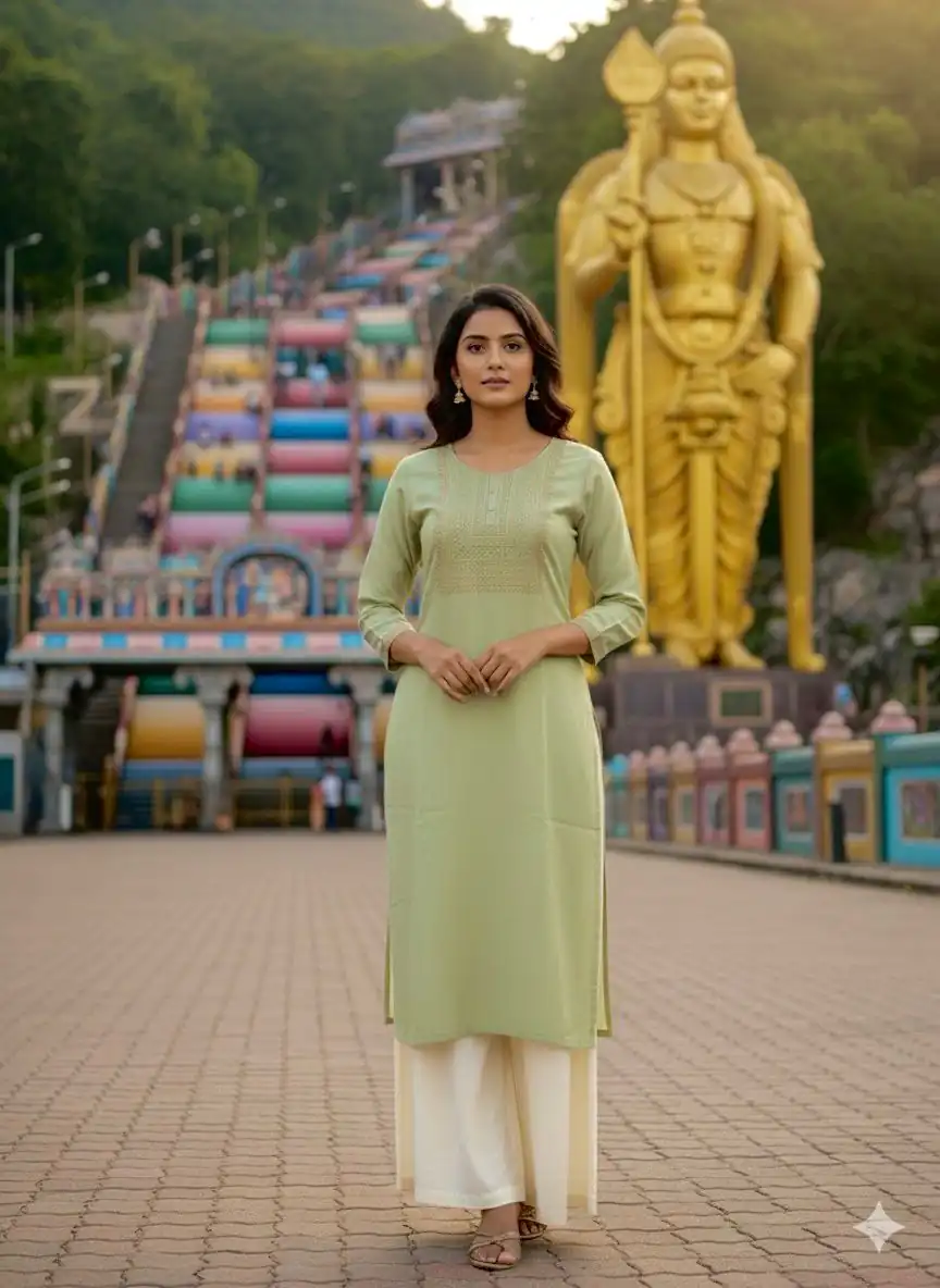 Pista Rayon Embroidery Work Kurti