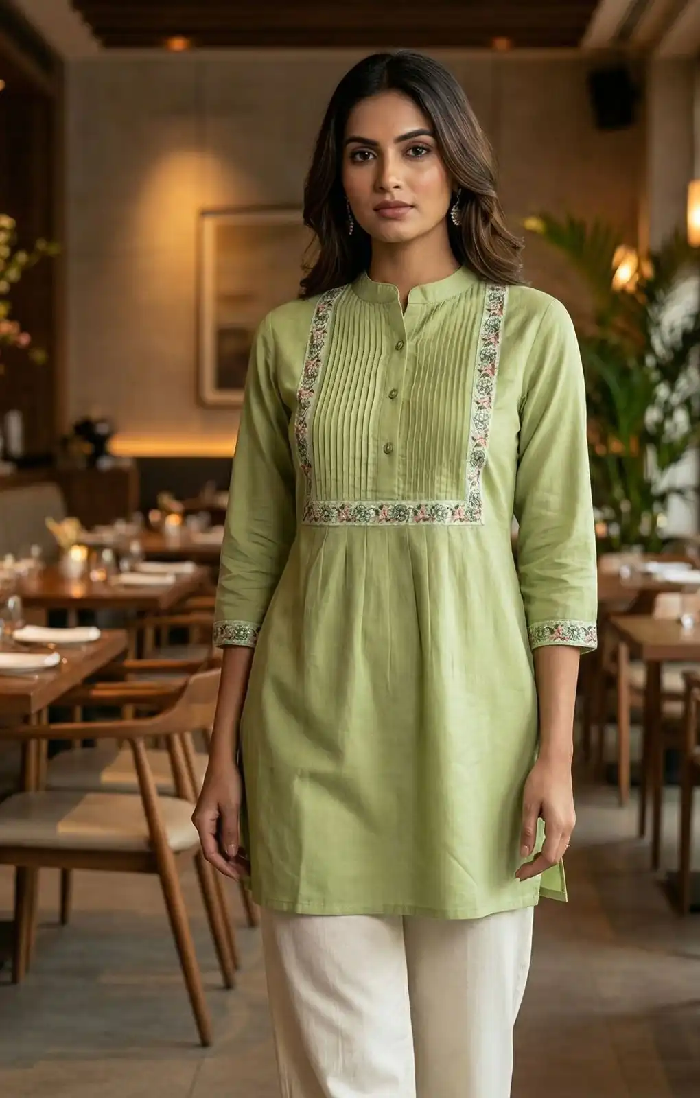 Pista Rayon Multi Embroidery Work Kurti