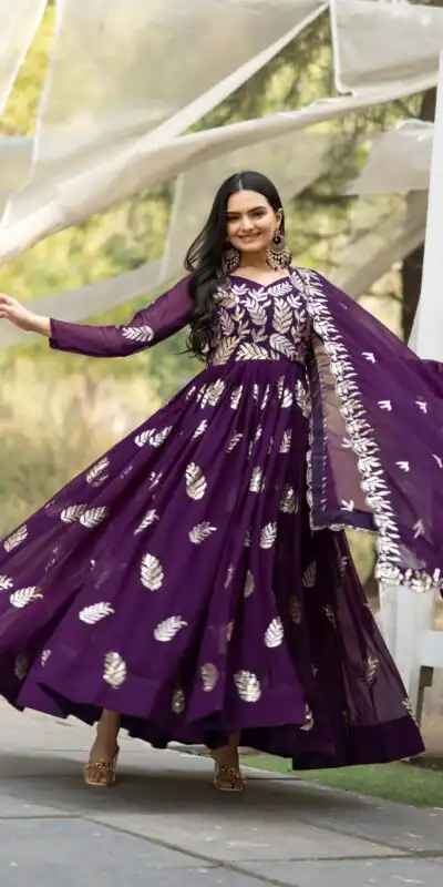 Ram 087 Purple in Fox Georgette Embroidery Work & Thread Embroidery Gown . Special Price ₹2149. Delivery 4-6 Working Days. Shop now. | Gowns, Bollywood Gowns, Creative Gowns, Designer Gowns, Embroidered Gowns, Party Wear Gowns