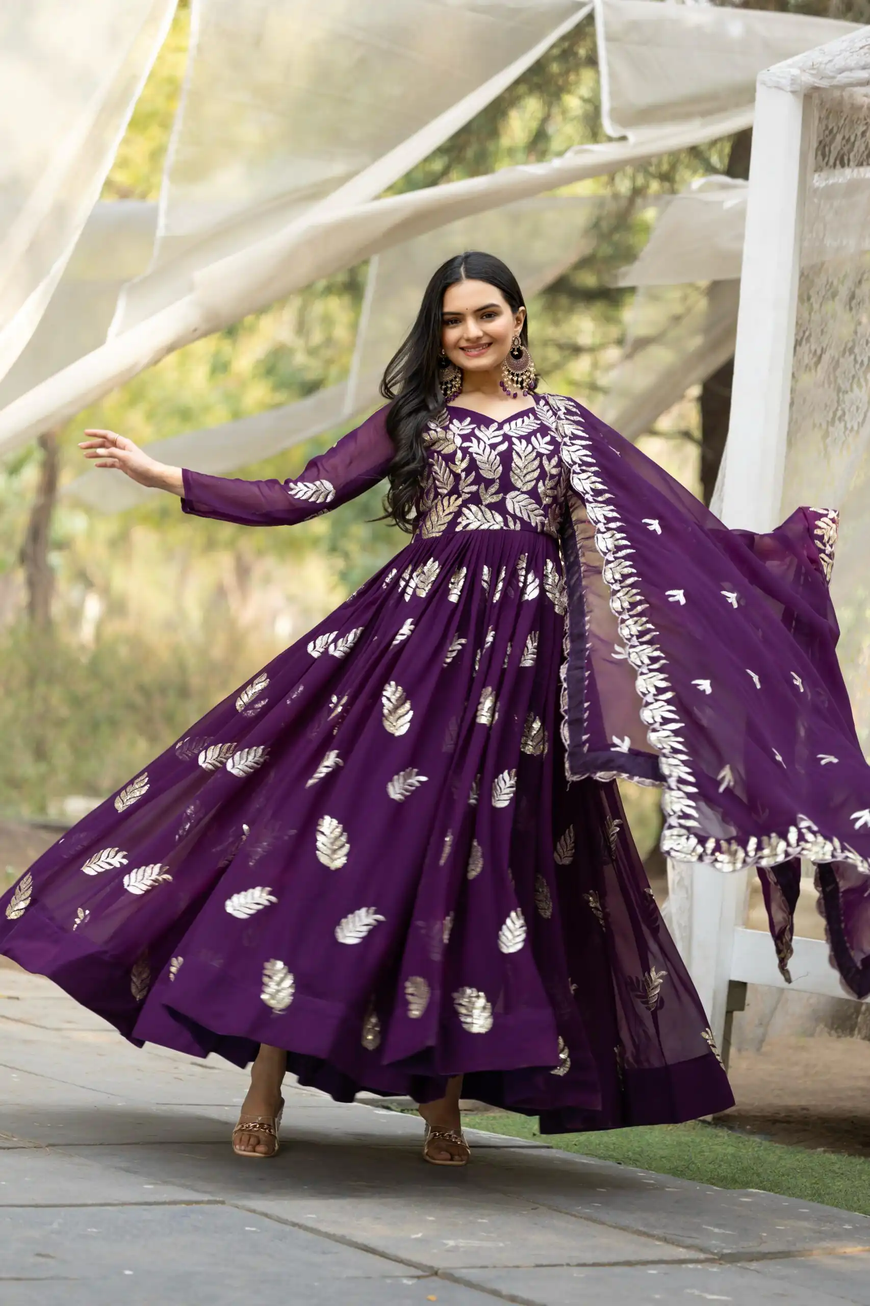 Ram 087 Purple in Fox Georgette Embroidery Work & Thread Embroidery Gown . Special Price ₹2149. Delivery 4-6 Working Days. Shop now. | Gowns, Bollywood Gowns, Creative Gowns, Designer Gowns, Embroidered Gowns, Party Wear Gowns