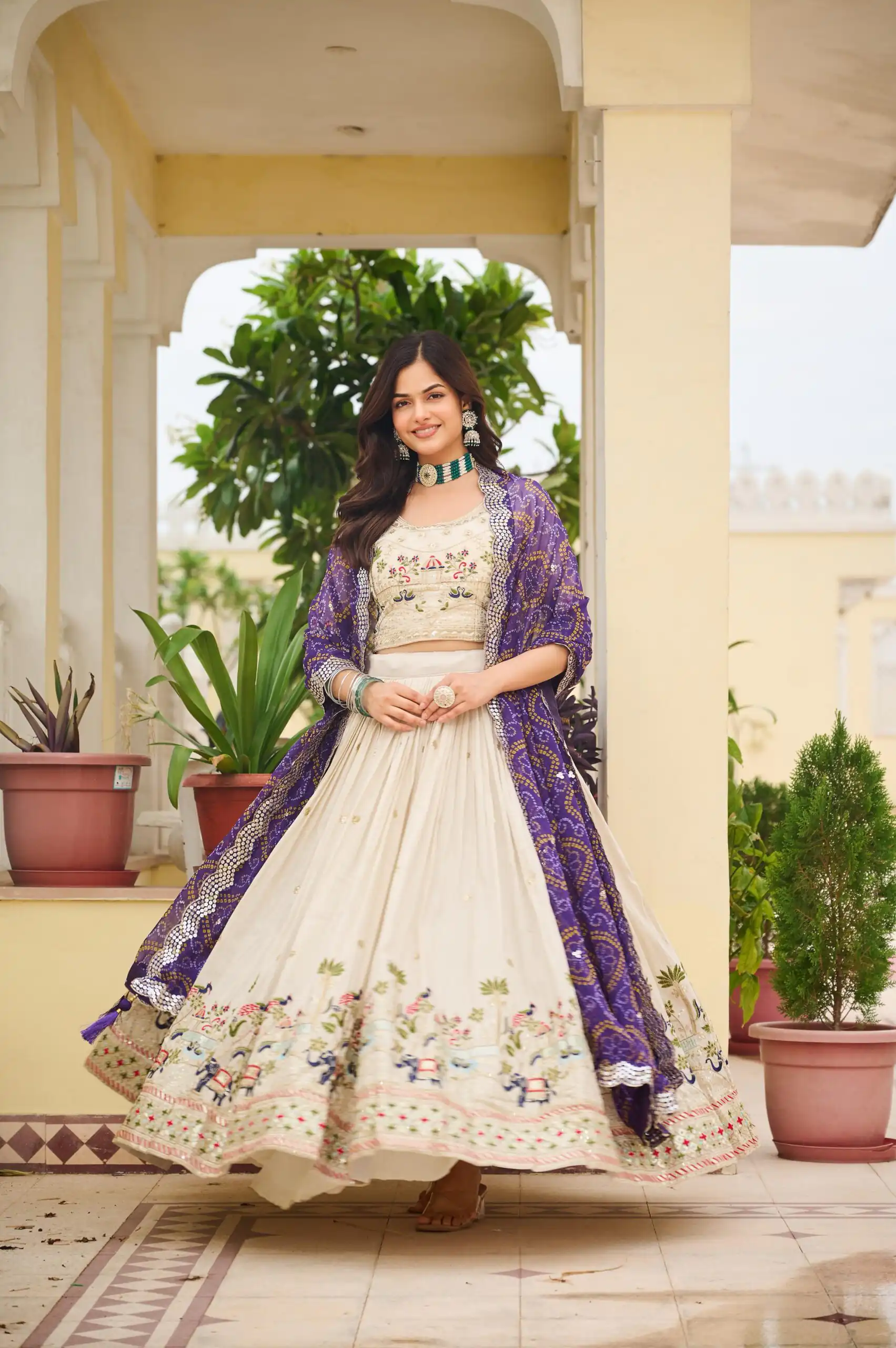 Purple Tissue Silk Embroidery Work Lehenga Choli - Image 2