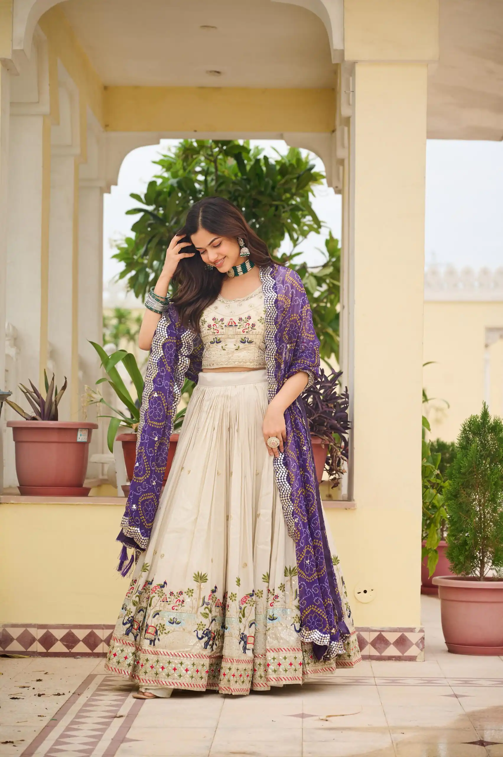 Purple Tissue Silk Embroidery Work Lehenga Choli