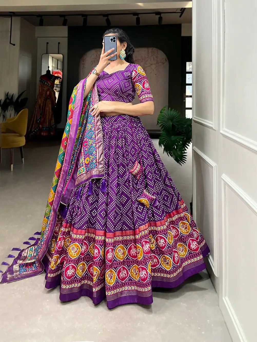 LNB1687 Purple Color Lehenga : Tussar Silk Blouse : Patola Print Work : Foil Work Traditional Wear, Festive, Wedding, Events @2799/- | Lehenga, Bollywood Lehenga, Creative Lehenga, Designer Lehenga, Embroidered Lehenga, Party Wear Lehenga