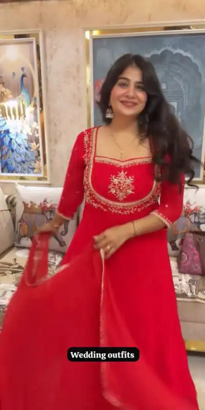 LG 2022 Red Georgette Salwar Suit with Lace Work & Embroidery Work. Exclusive Offer ₹1899. Delivery 4-6 Working Days. Shop now. | Jump Suits, Tops & Bottoms, Track Suits, Salwar suit, Casual Suits, Creative suits, Designer Suits, Palazzo Suits, Party Wear Suits, Patiala Suits, Straight Suits, Trendy Wear