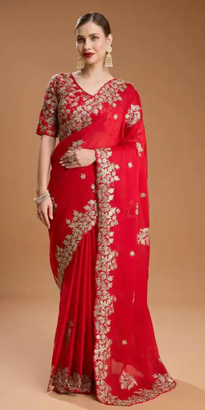 BT 1301 Red Rangoli Silk Saree with Sequins Work & Embroidery Work. Now at just ₹1999. Delivery 4-6 Working Days. Shop now. | Sarees, Bollywood Sarees, Creative Sarees, Designer Sarees, Embroidered Sarees, Ethnic Saree, Modern Digital sarees, Party Wear Sarees