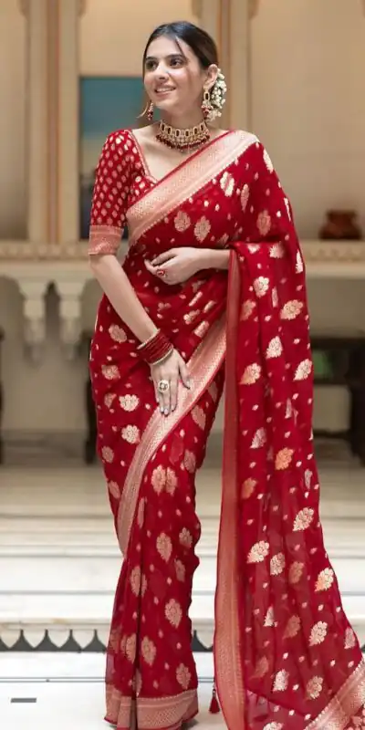 KPR 190 Red Soft Lichi Silk Jacquard Work Saree with Designer Work Wedding, Party, Festive, Events, Deal ₹1399. Delivery 4-6 Working Days. Shop now. | Sarees, Bollywood Sarees, Creative Sarees, Designer Sarees, Embroidered Sarees, Ethnic Saree, Modern Digital sarees, Party Wear Sarees