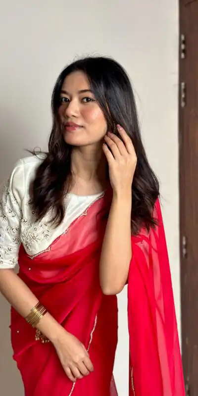 Red Soft Organza With Handwork Saree