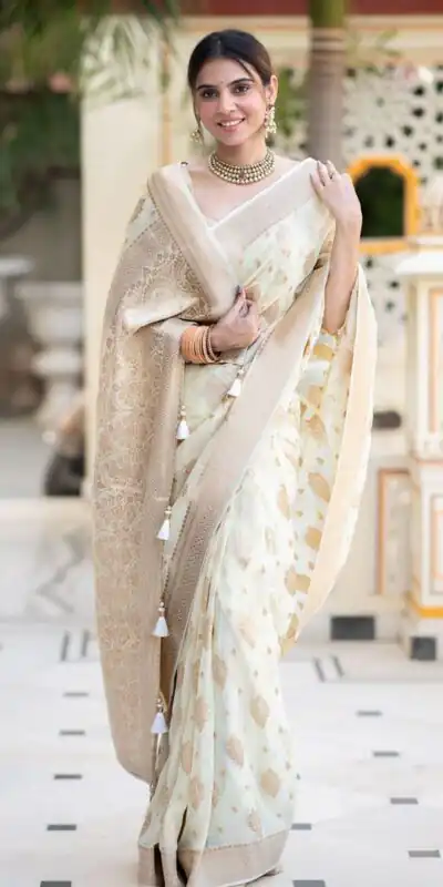 KPR 190 White Soft Lichi Silk Jacquard Work Saree with Designer Work Wedding, Party, Festive, Events, Deal ₹1399. Delivery 4-6 Working Days. Shop now. | Sarees, Bollywood Sarees, Creative Sarees, Designer Sarees, Embroidered Sarees, Ethnic Saree, Modern Digital sarees, Party Wear Sarees