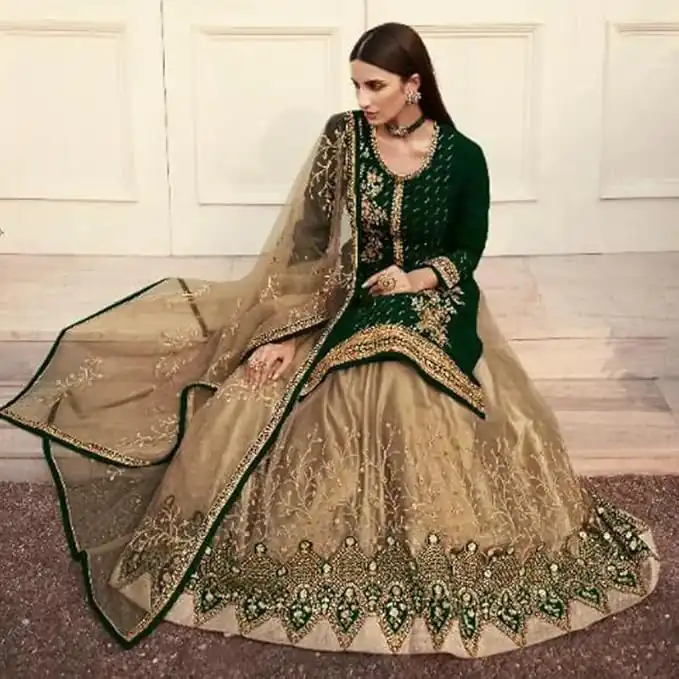 Green Georgette Embroidery Stone Work Lehenga Choli - Image 4