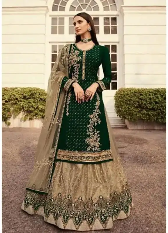 Green Georgette Embroidery Stone Work Lehenga Choli
