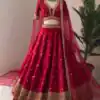 Red Georgette Embroidery Sequence Lehenga Choli