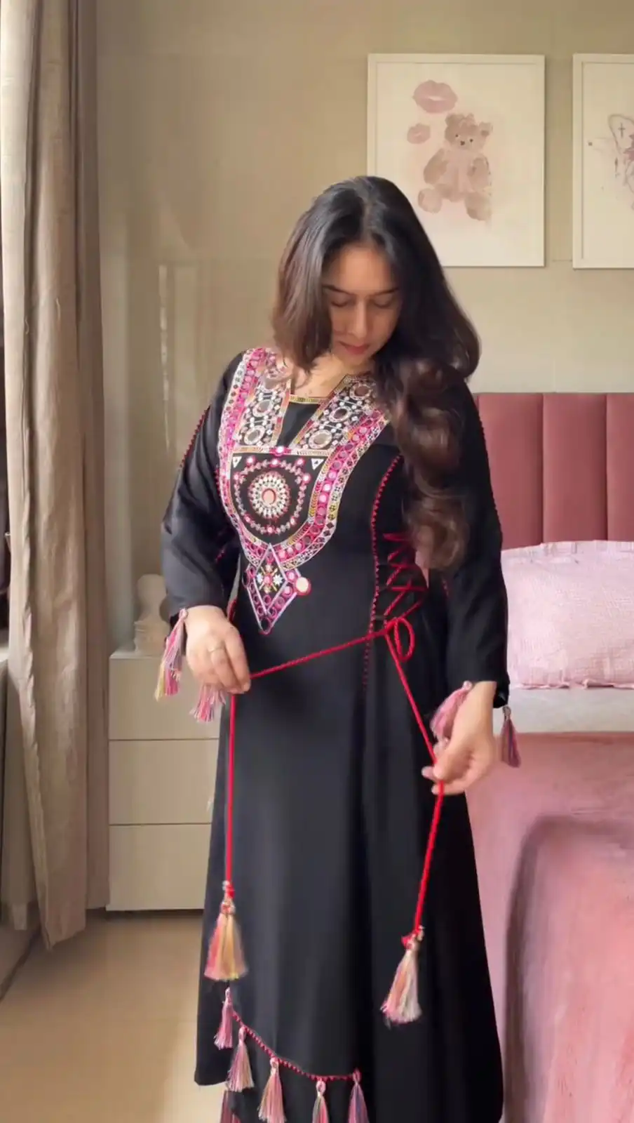 Black Rayon Thread With Real Mirror Work Salwar Suit - Image 2