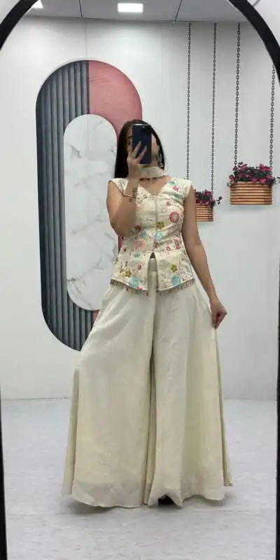 Off White Tissue Simmer Embroidery Work Salwar Suit