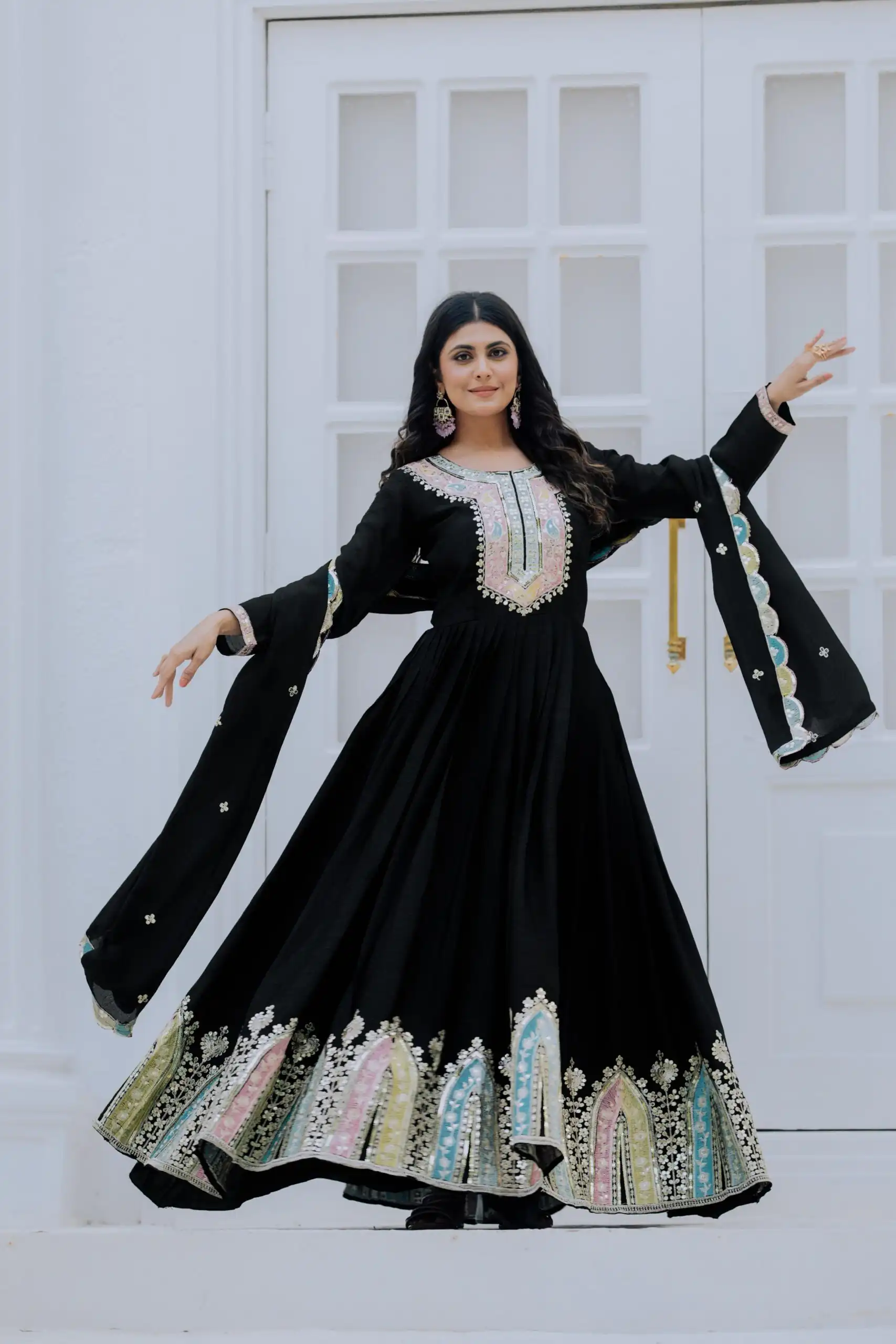 ZF 5002 Black Color Chinon Silk Salwar Suit with Embroidery Work. Festive Deal ₹2099. Delivery 4-6 Working Days. Shop now. | Jump Suits, Tops & Bottoms, Track Suits, Salwar suit, Casual Suits, Creative suits, Designer Suits, Palazzo Suits, Party Wear Suits, Patiala Suits, Straight Suits, Trendy Wear