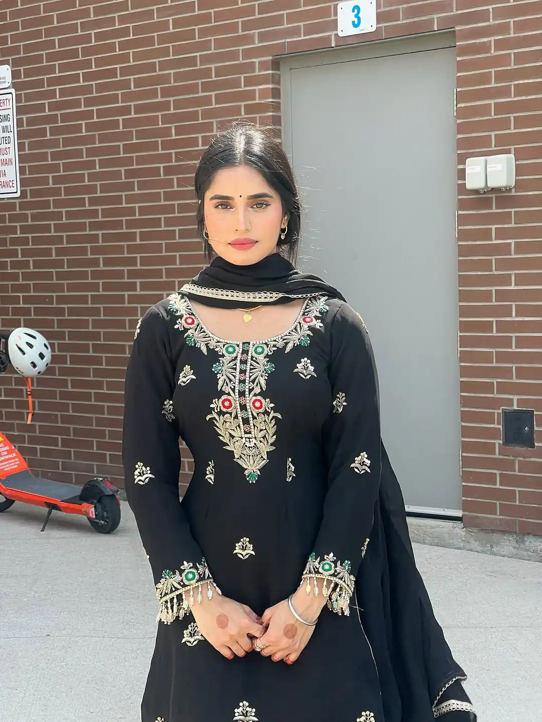 Black Chinon Silk Sequence Embroidery Work Salwar Suit - Image 6