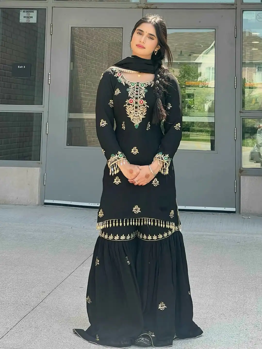 Black Chinon Silk Sequence Embroidery Work Salwar Suit