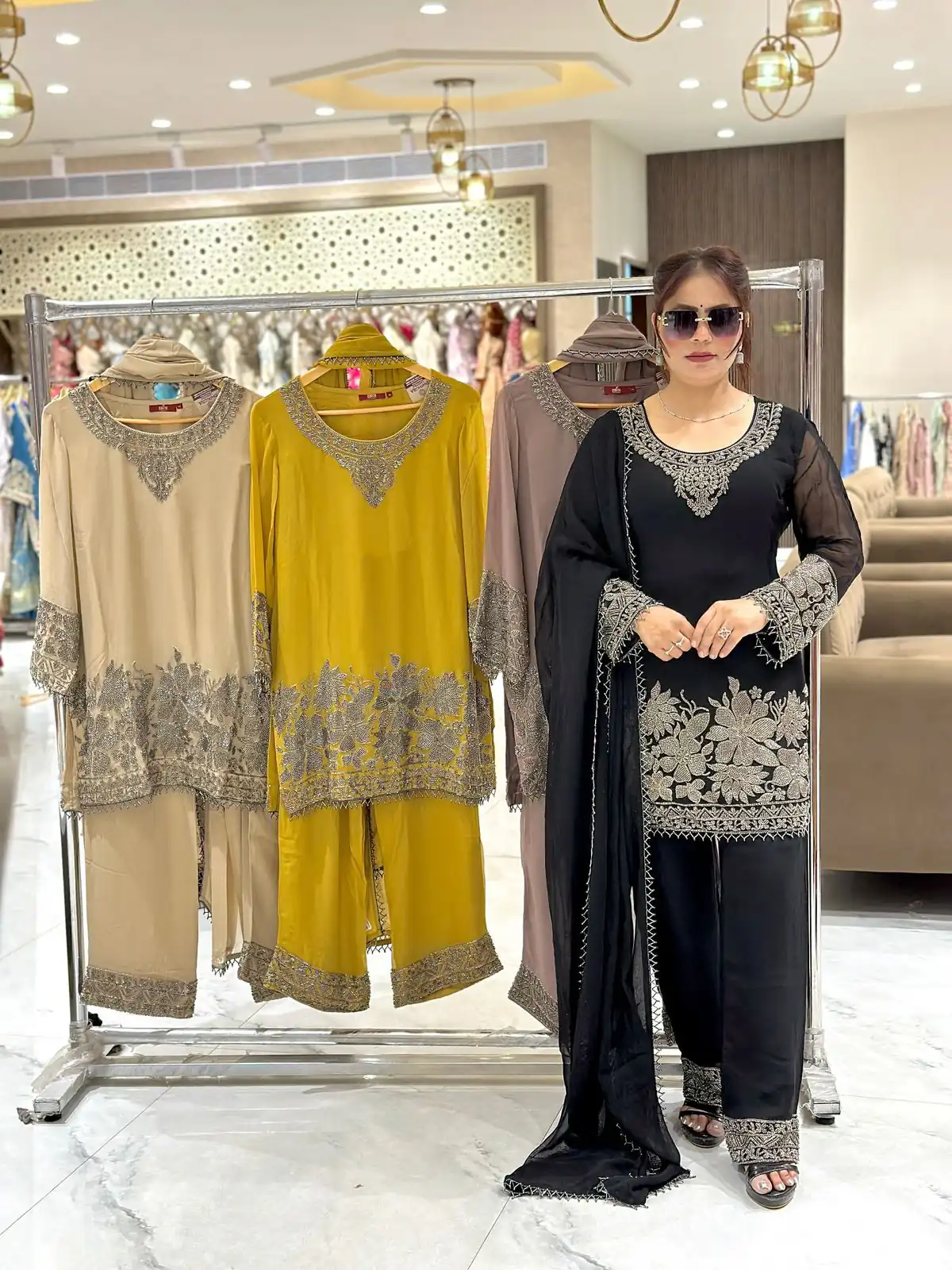 Black Faux Georgette Lace Embroidery Work Salwar Suit - Image 2