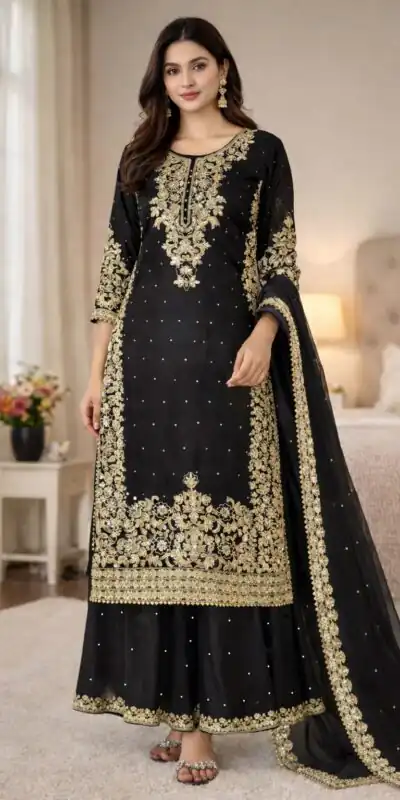SSR 535 Black in Organza Silk Embroidery Work Salwar Suit . Available at ₹2399 only. Delivery 4-6 Working Days. Shop now. | Jump Suits, Tops & Bottoms, Track Suits, Salwar suit, Casual Suits, Creative suits, Designer Suits, Palazzo Suits, Party Wear Suits, Patiala Suits, Straight Suits, Trendy Wear