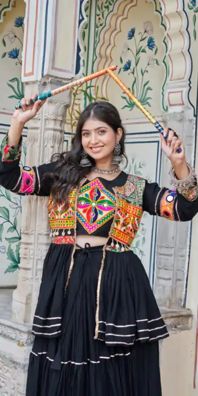 Ram 120 Black in Pure Cotton Mirror Work & Gamthi Work Lehenga Choli . Exclusive Offer ₹3049. Delivery 4-6 Working Days. Shop now. | Lehenga, Bollywood Lehenga, Creative Lehenga, Designer Lehenga, Embroidered Lehenga, Party Wear Lehenga