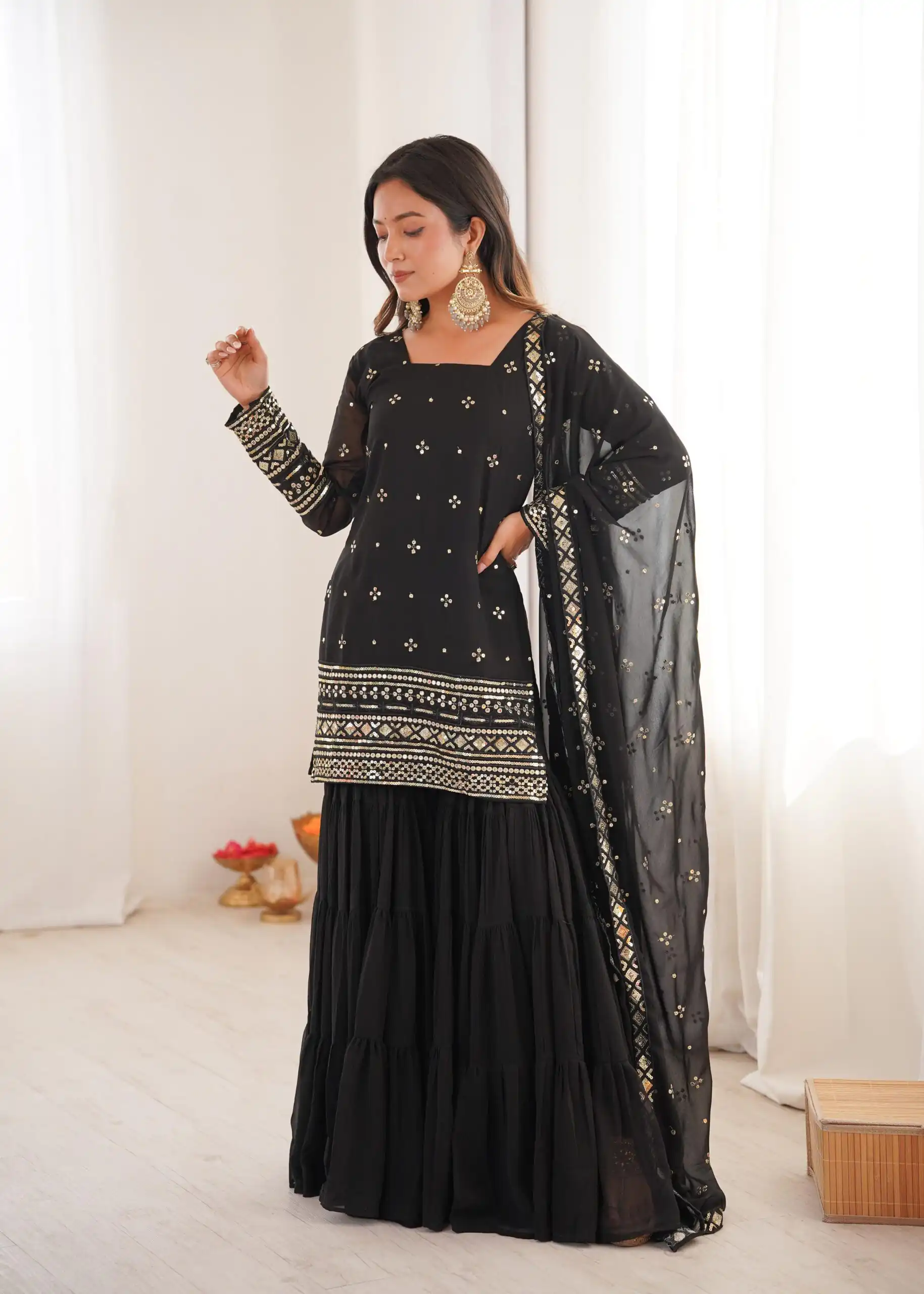 SRK 5317 Black Georgette Salwar Suit with Embroidery Work. Wedding, Party, Festive Best Price ₹2399. Delivery 4-6 Working Days. Shop now. | Jump Suits, Tops & Bottoms, Track Suits, Salwar suit, Casual Suits, Creative suits, Designer Suits, Palazzo Suits, Party Wear Suits, Patiala Suits, Straight Suits, Trendy Wear