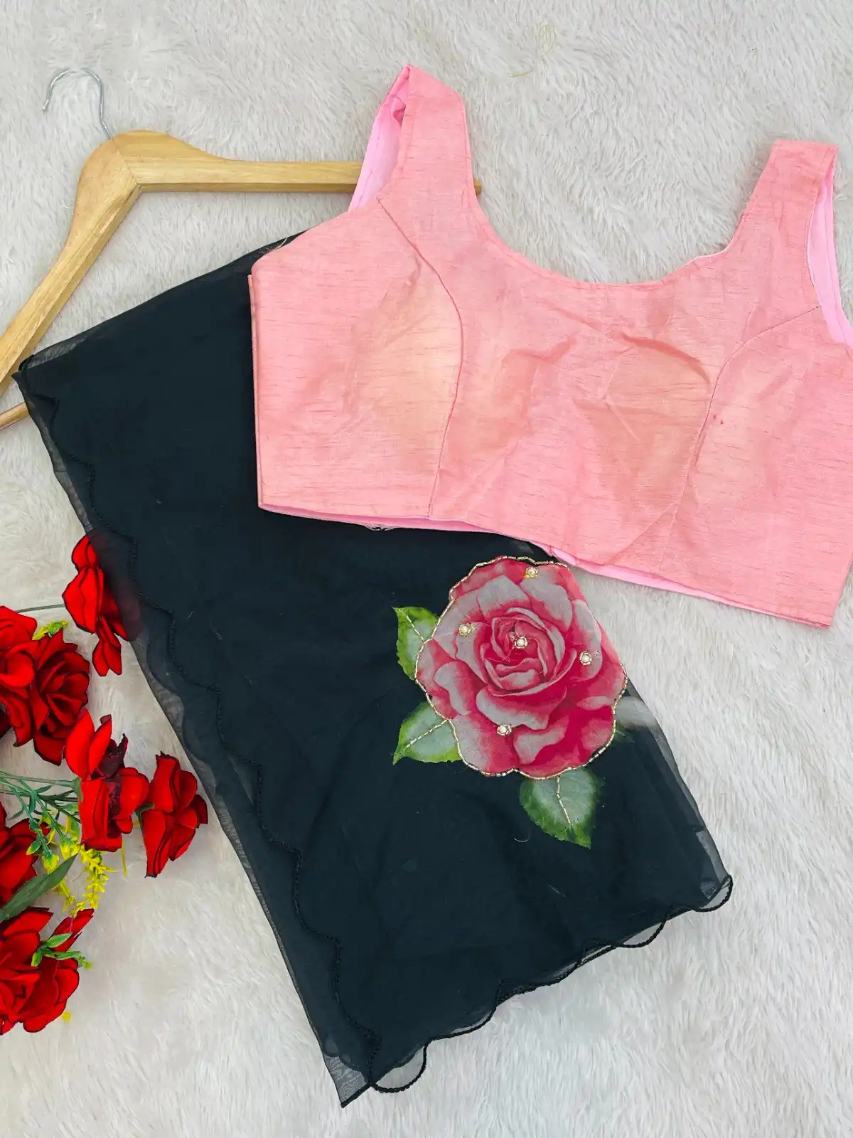 Black TB Organza Digital Print Saree - Image 4