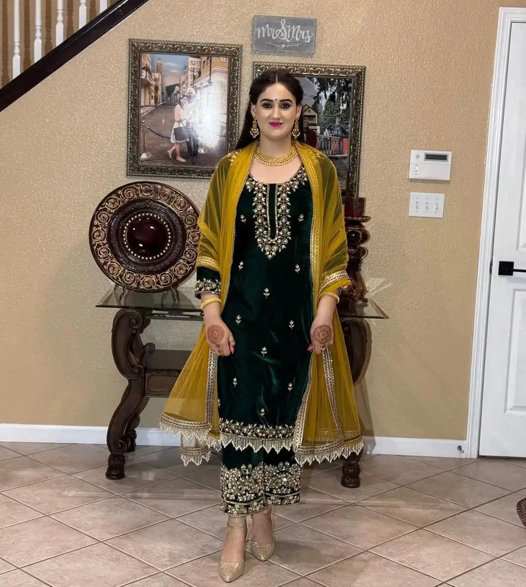 Black Velvet Embroidery Moti Lace Work Salwar Suit - Image 3