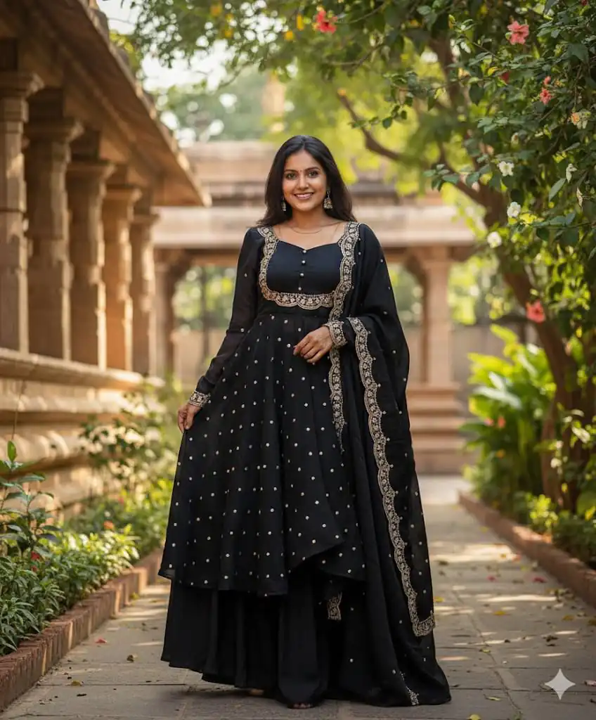 Black Vichitra Silk Zari Embroidery Work Salwar Suit