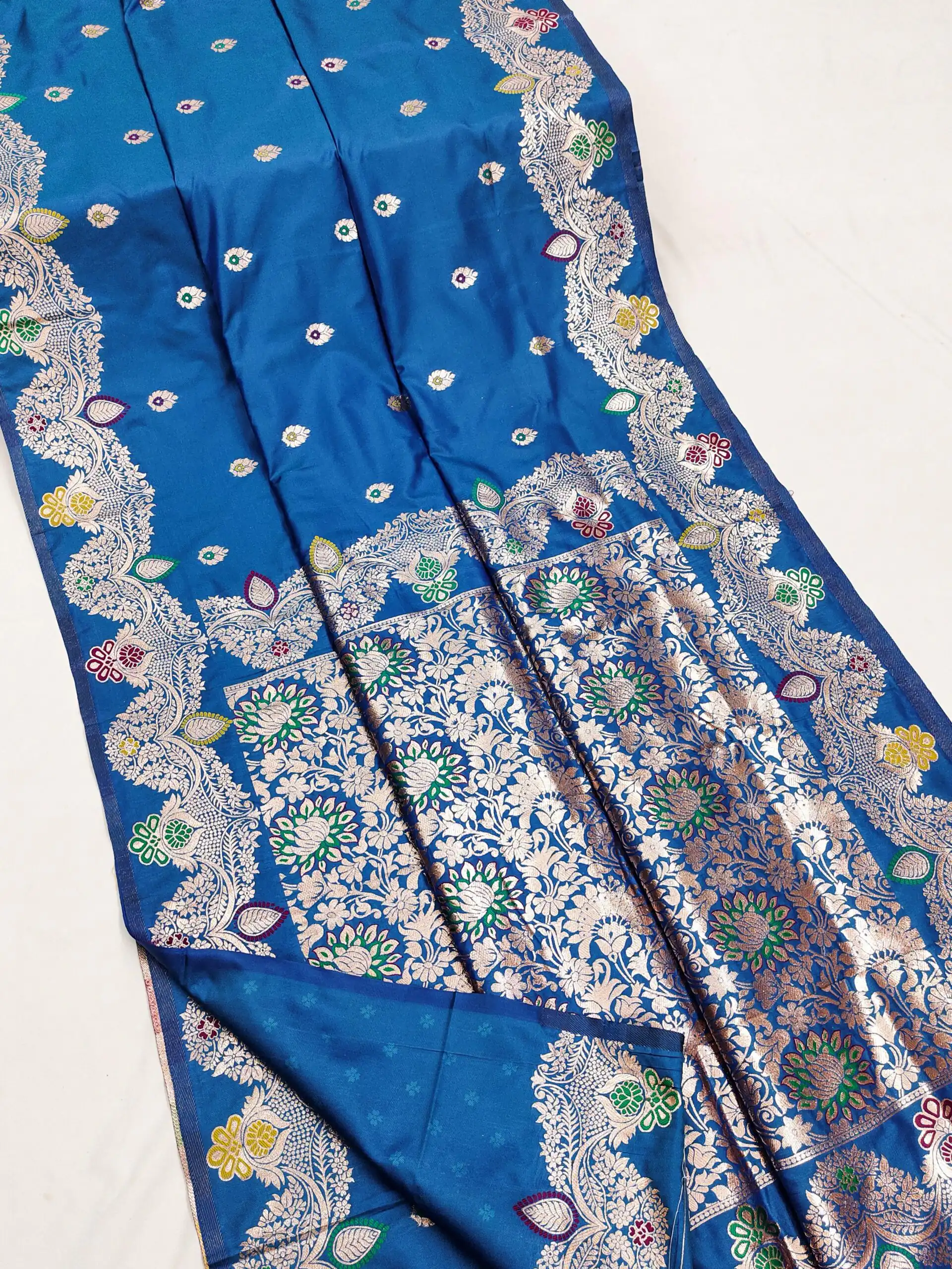 Blue Banarasi Lace Work Gold Zari Border Saree