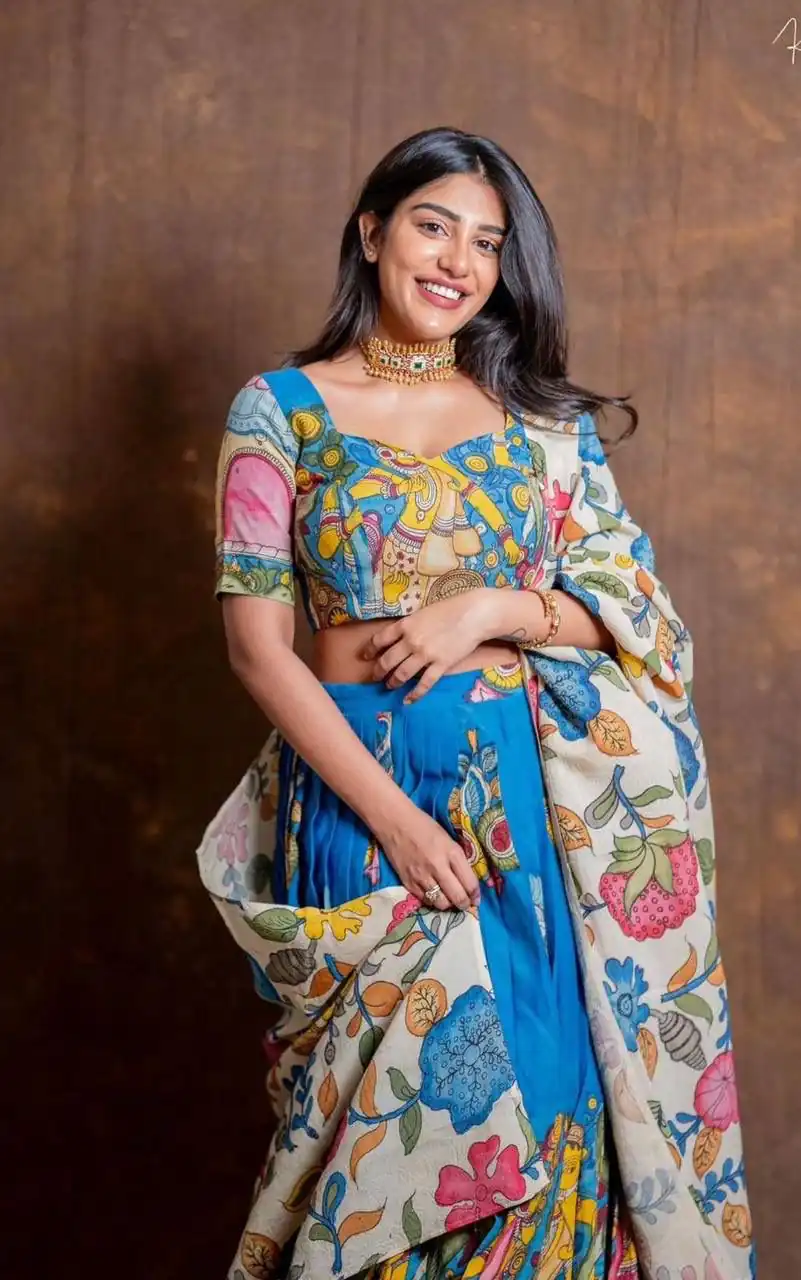 Blue Chent Crep Kalamkari Print Work Lehenga Choli - Image 3