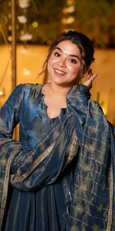 VLM 311 Blue Cosmos Silk Gown. Perfect for Wedding, Party, Baby Shower, Reception, Haldi – Now at just ₹2399. Delivery 4-6 Working Days. Shop now. | Gowns, Bollywood Gowns, Creative Gowns, Designer Gowns, Embroidered Gowns, Party Wear Gowns